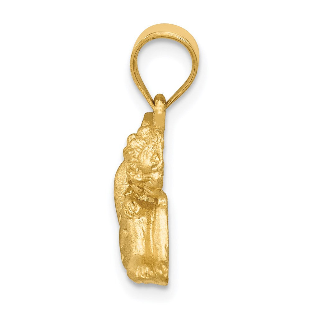 14K Gelbgold Engel-Anhänger mit Satin- und Diamantschliff-Finish