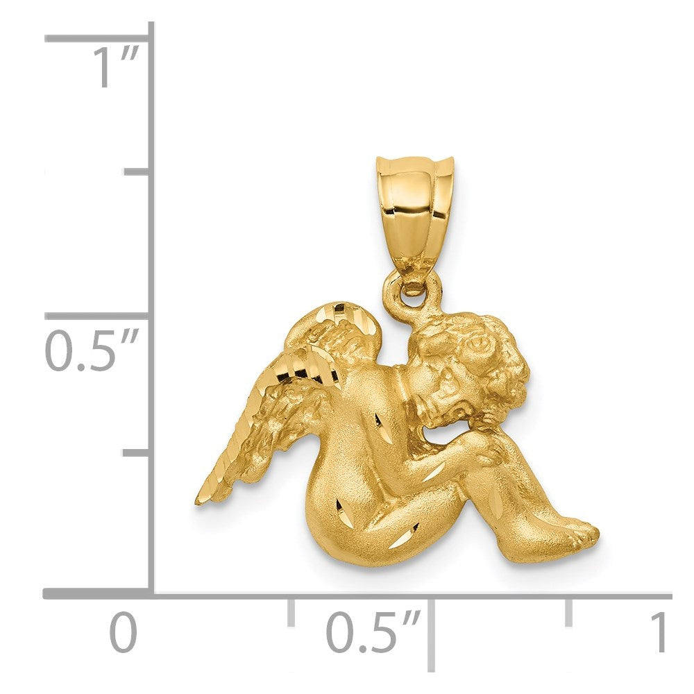 14K Gelbgold Engel-Anhänger mit Satin- und Diamantschliff-Finish
