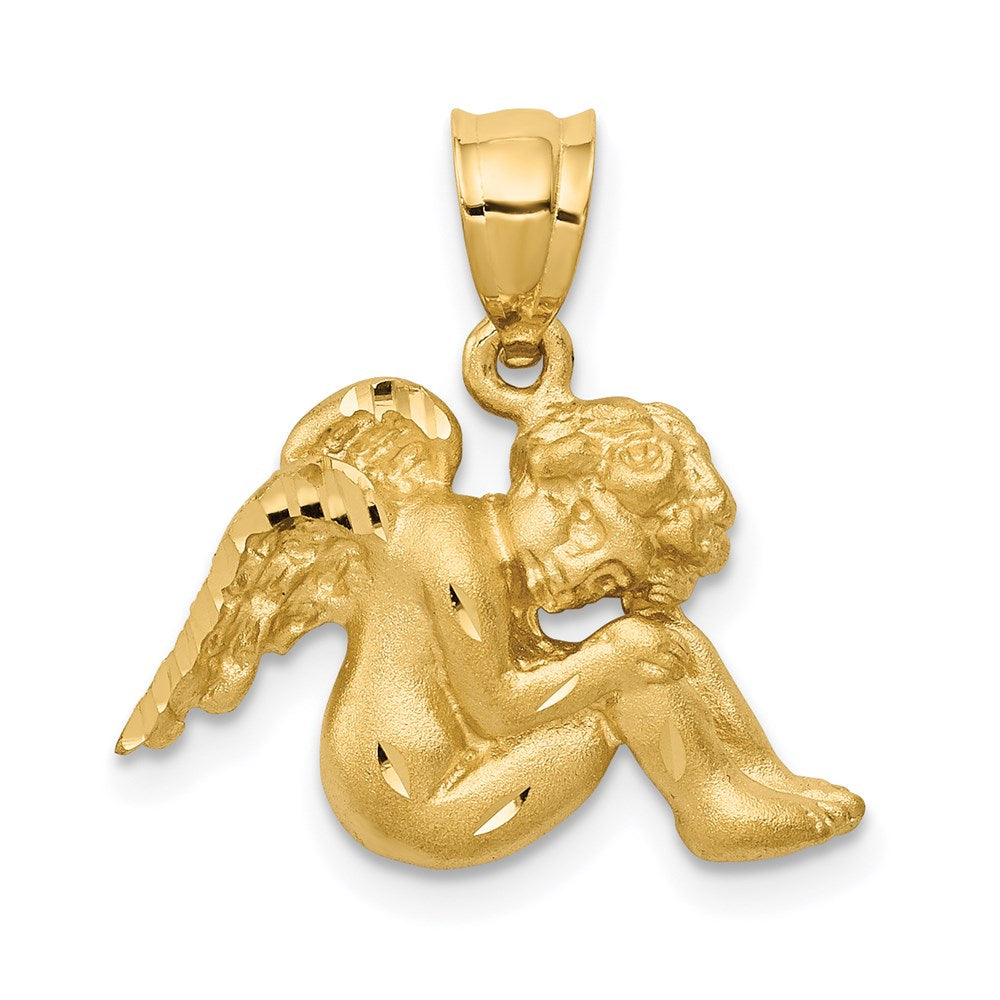 14K Gelbgold Engel-Anhänger mit Satin- und Diamantschliff-Finish