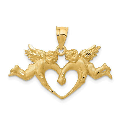 14K Gelbgold Satin Engelsherz-Anhänger