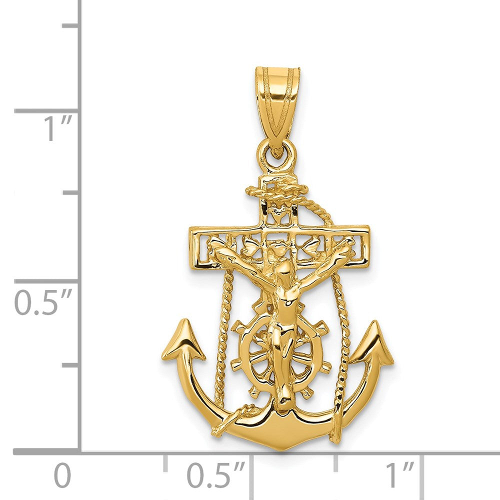 14K Gelbgold Anker-Kreuz-Anhänger
