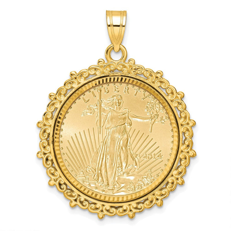 14K Gelbgold 1/4oz Mounted American Adler Münze Fantasie Kante Diamantiert Zargenfassung Anhänger