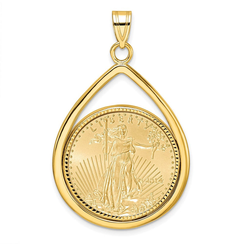 14K Gelbgold 1/4oz Mounted American Adler Münze Diamantiert Zargenfassung Tear Tropfen Anhänger
