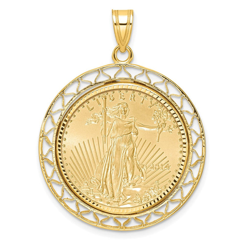 14K Gelbgold 1/4oz Mounted American Adler Münze Fantasie Draht Poliert Zargenfassung Anhänger