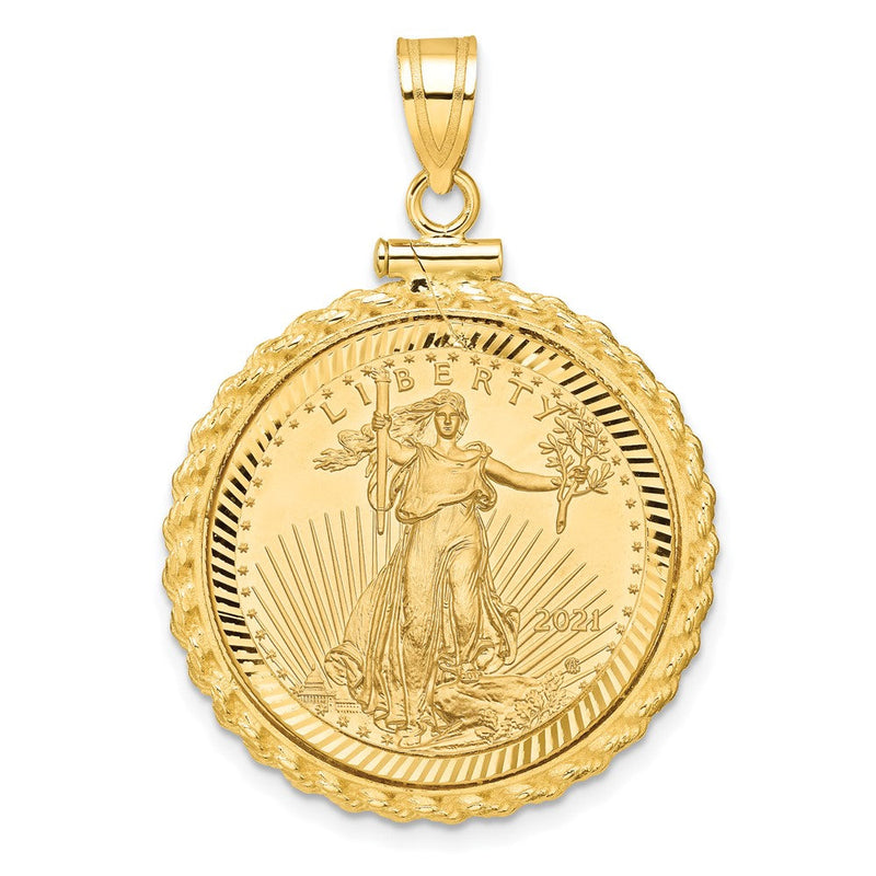 14K Gelbgold 1/4oz Mounted Am Adler Münze Screw Oberteil Kordel Diamantiert Zargenfassung Anhänger