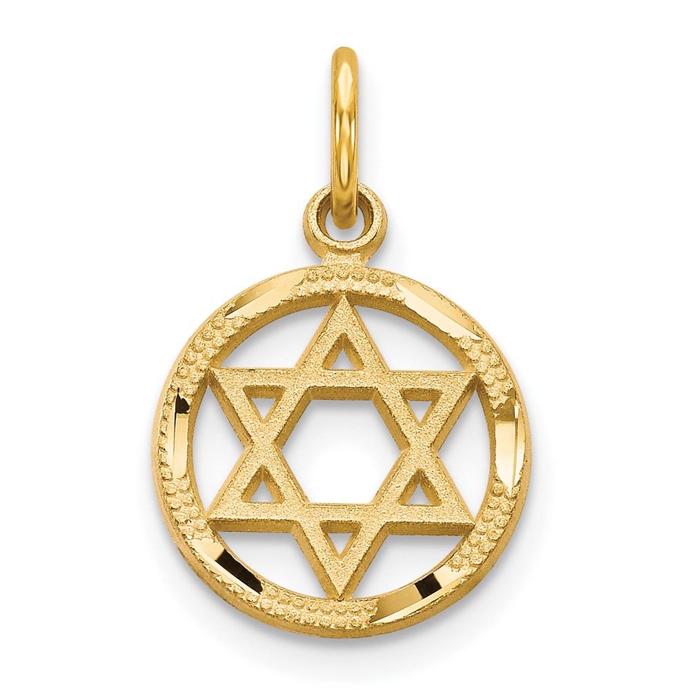 14K Gelbgold Massiv Poliert Stern Of David Charm