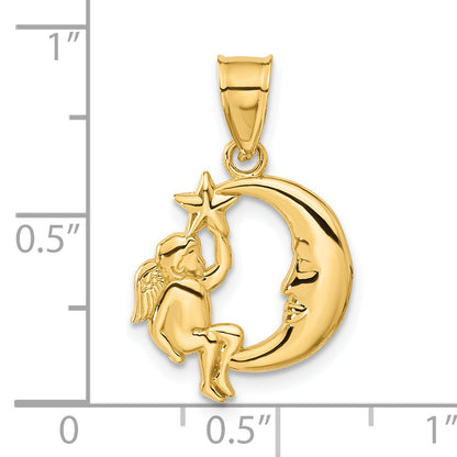 14K Gelbgold Engel, Mond und Stern Anhänger