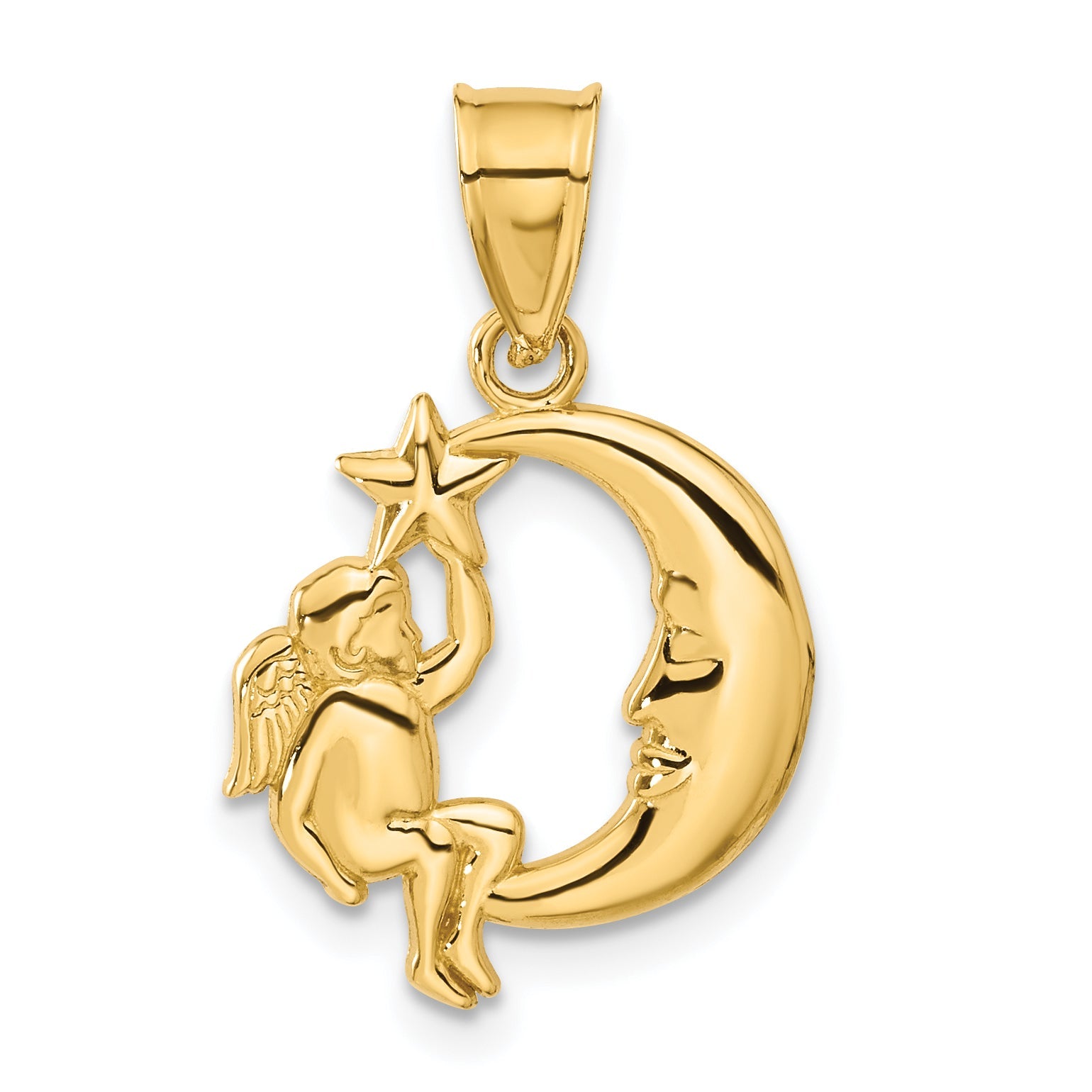 14K Gelbgold Engel, Mond und Stern Anhänger