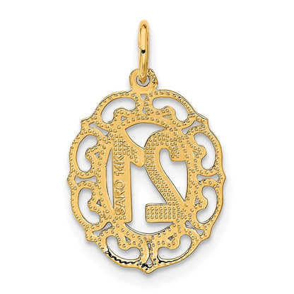 14K Gelbgold Diamantiert 21 in Oval Anhänger