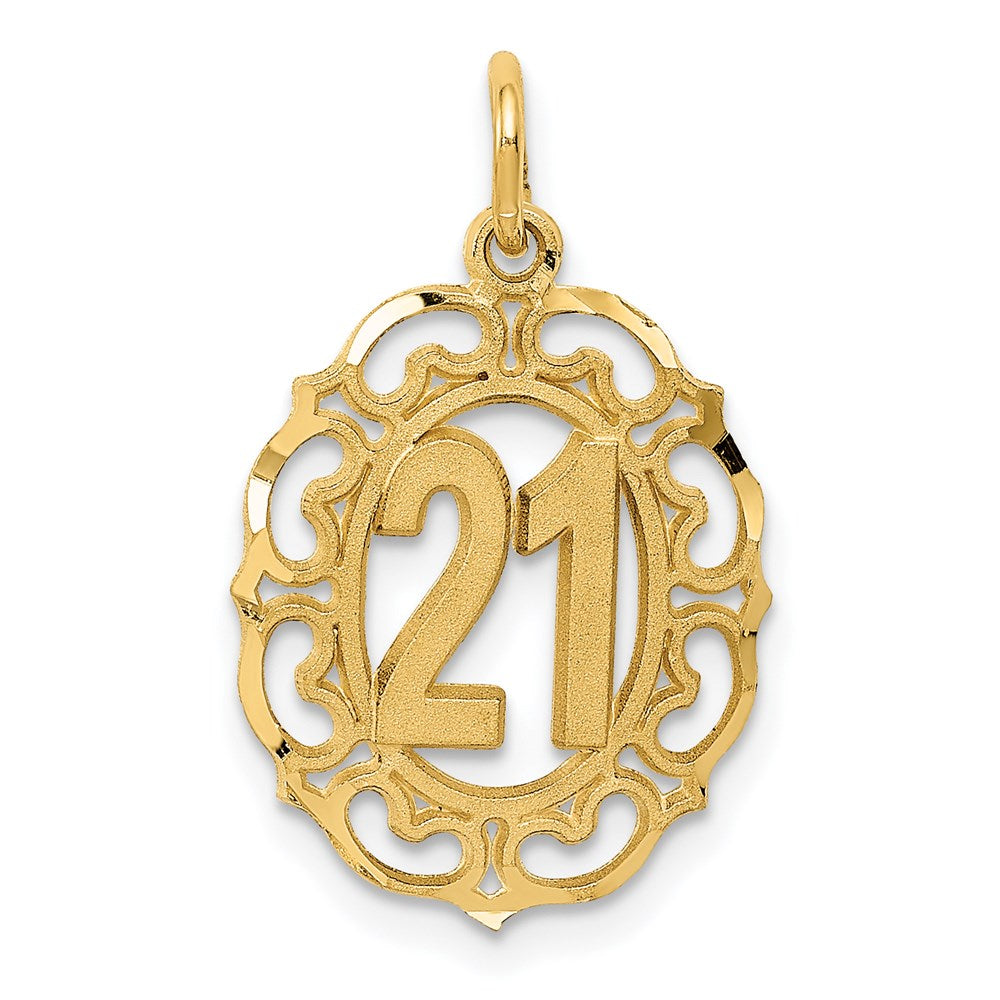 14K Gelbgold Diamantiert 21 in Oval Anhänger