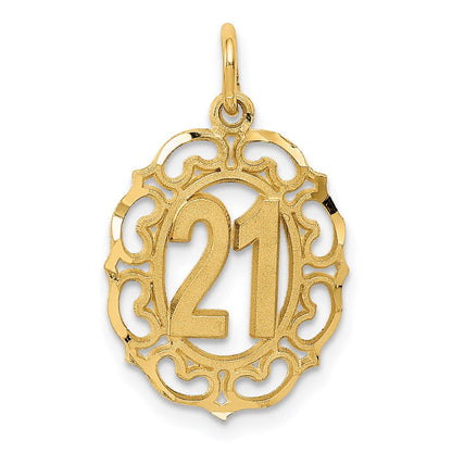 14K Gelbgold Diamantiert 21 in Oval Anhänger
