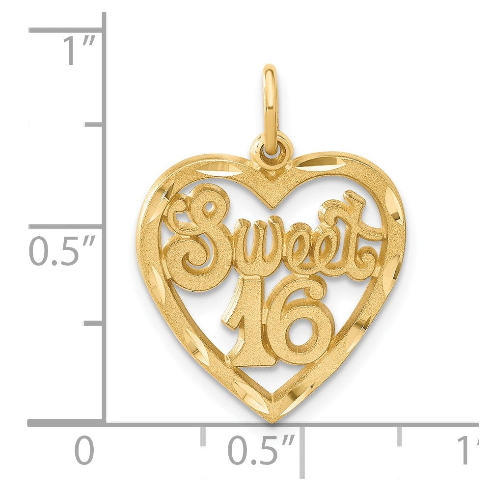 14K Gelbgold "SWEET 16" Charm in Herzform