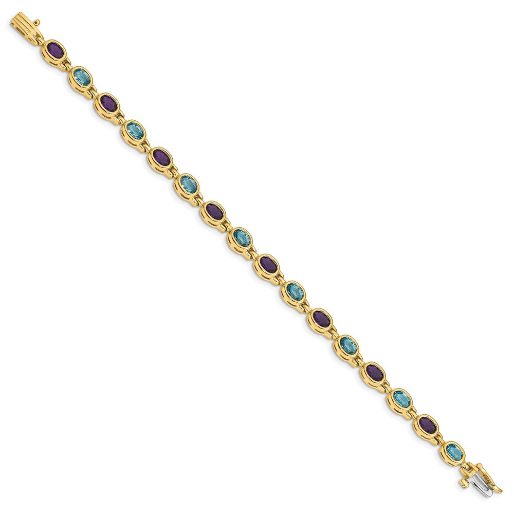 14K Gelbgold Oval Edelstein Amethyst/ Blautopas Armband
