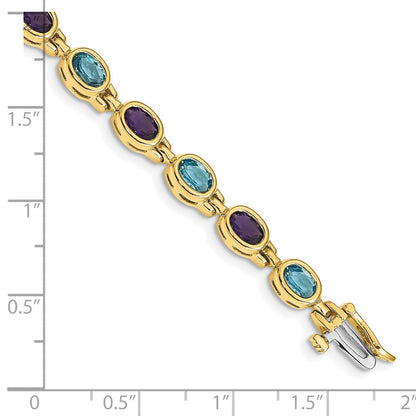 14K Gelbgold Oval Edelstein Amethyst/ Blautopas Armband