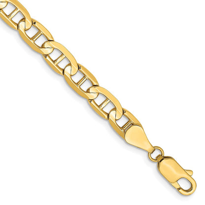 Massiv 14K Gelbgold 5.25mm Konkav Anker mit Karabinerverschluss Gliederarmband