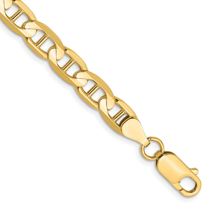 Massiv 14K Gelbgold 6.25mm Konkav Anker mit Karabinerverschluss Gliederarmband