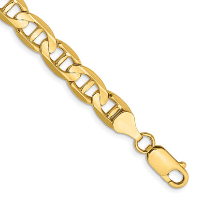 Massiv 14K Gelbgold 7mm Konkav Anker mit Karabinerverschluss Gliederarmband