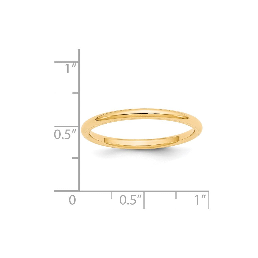 Ehering aus 14K Gelbgold, 2 mm, Standardgewicht, Komfort-Passform