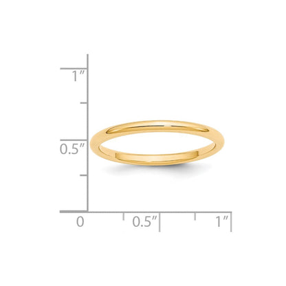 Ehering aus 14K Gelbgold, 2 mm, Standardgewicht, Komfort-Passform