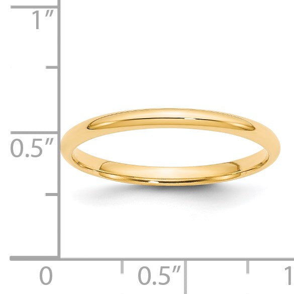 14K Gelbgold 2 mm leichter Ehering mit Komfort-Passform