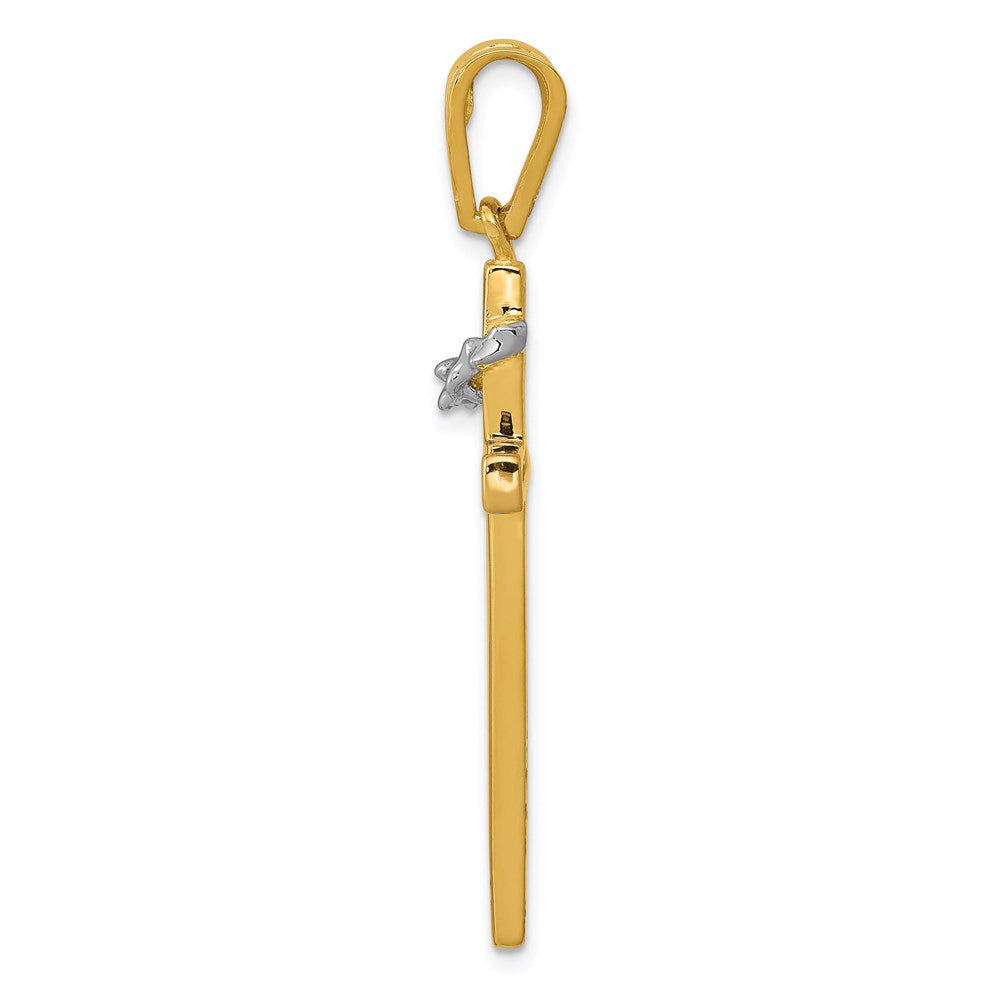 14K Bicolor Gold Kreuz-Anhänger mit Dornenkrone