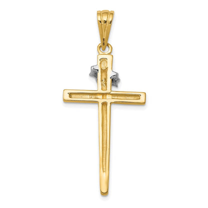 14K Bicolor Gold Kreuz-Anhänger mit Dornenkrone