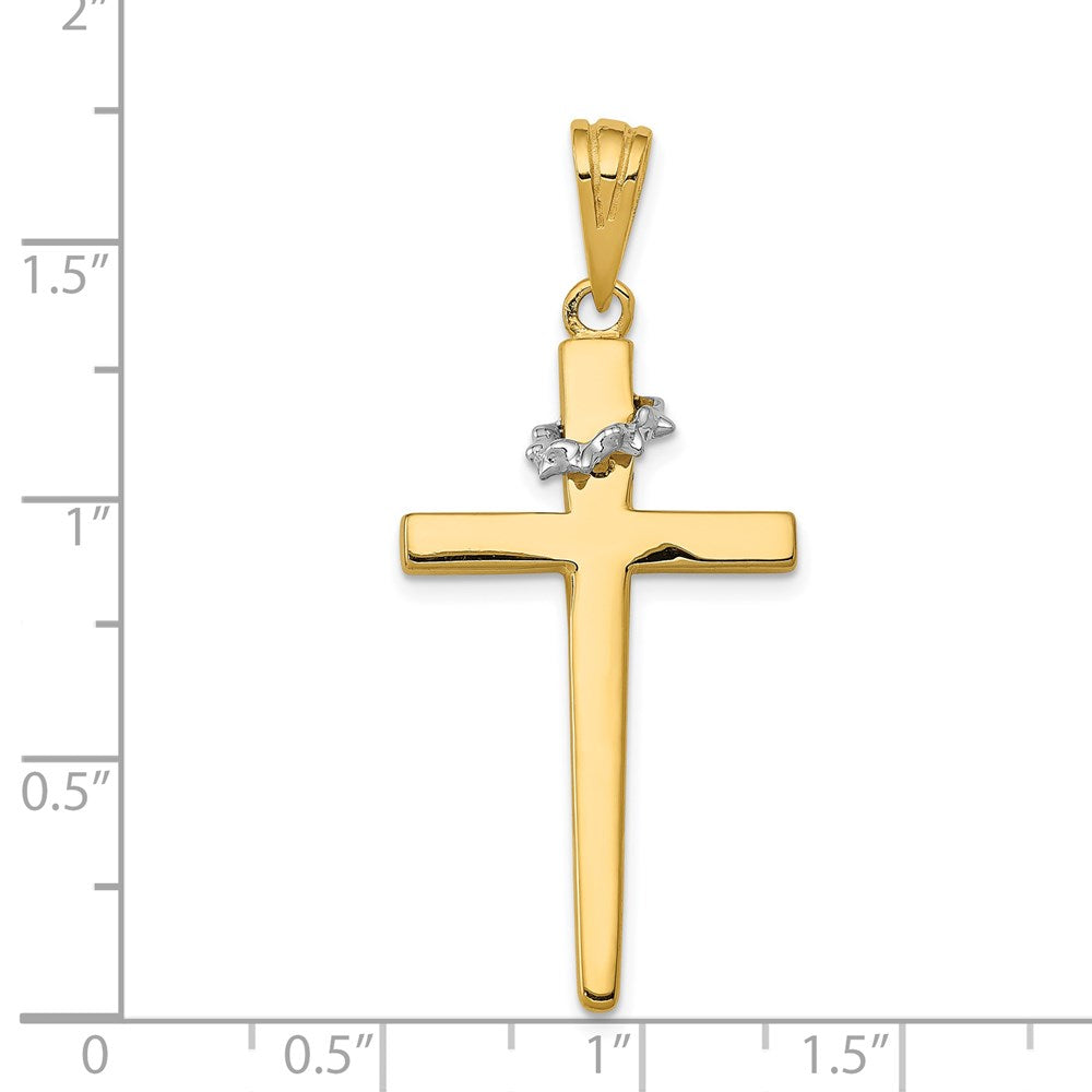 14K Bicolor Gold Kreuz-Anhänger mit Dornenkrone