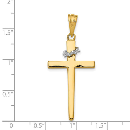 14K Bicolor Gold Kreuz-Anhänger mit Dornenkrone