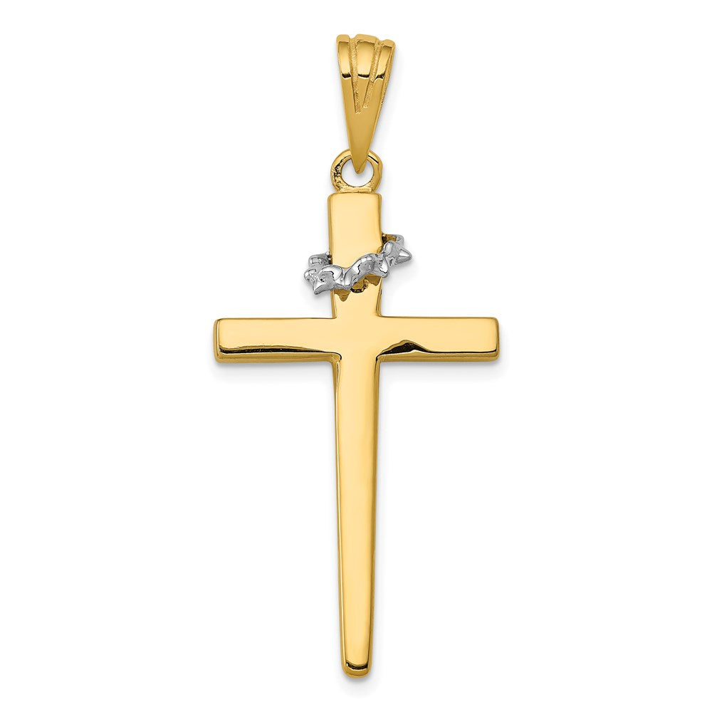 14K Bicolor Gold Kreuz-Anhänger mit Dornenkrone