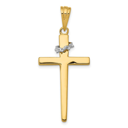 14K Bicolor Gold Kreuz-Anhänger mit Dornenkrone