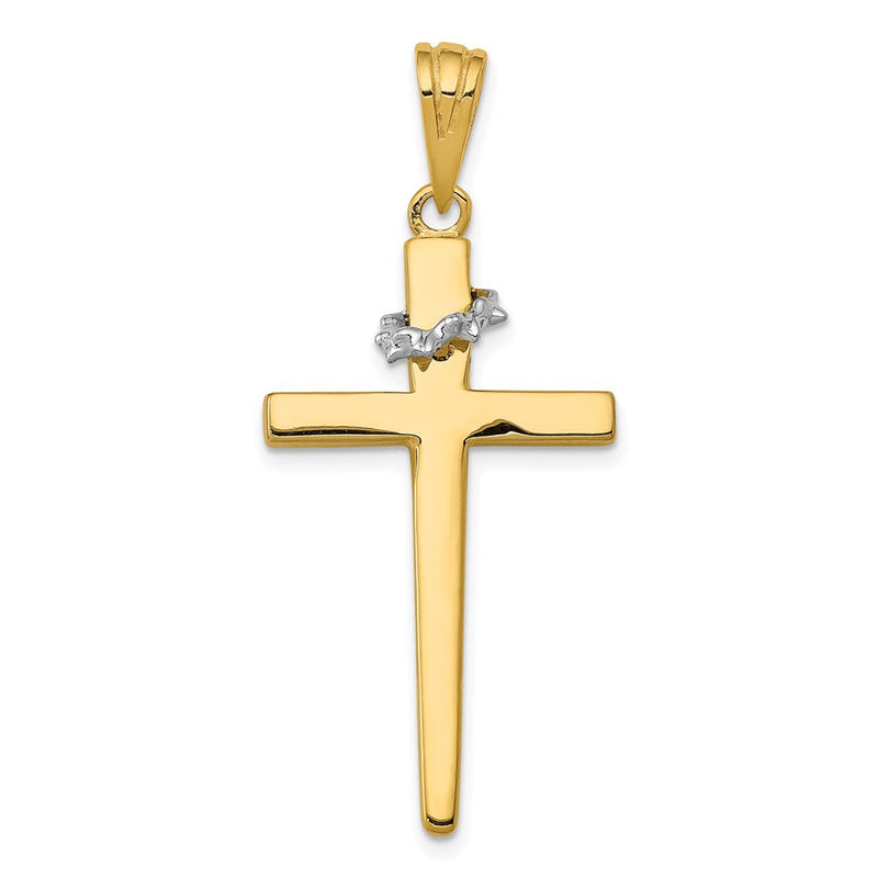 14K Bicolor Gold Kreuz-Anhänger mit Dornenkrone