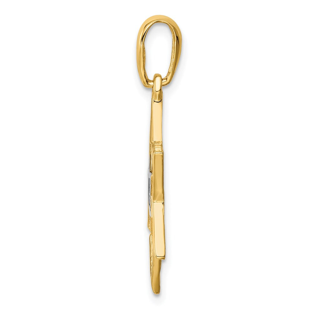 14K Gelbgold & Rhodium massiver polierter Davidstern-Charm mit Netzmuster
