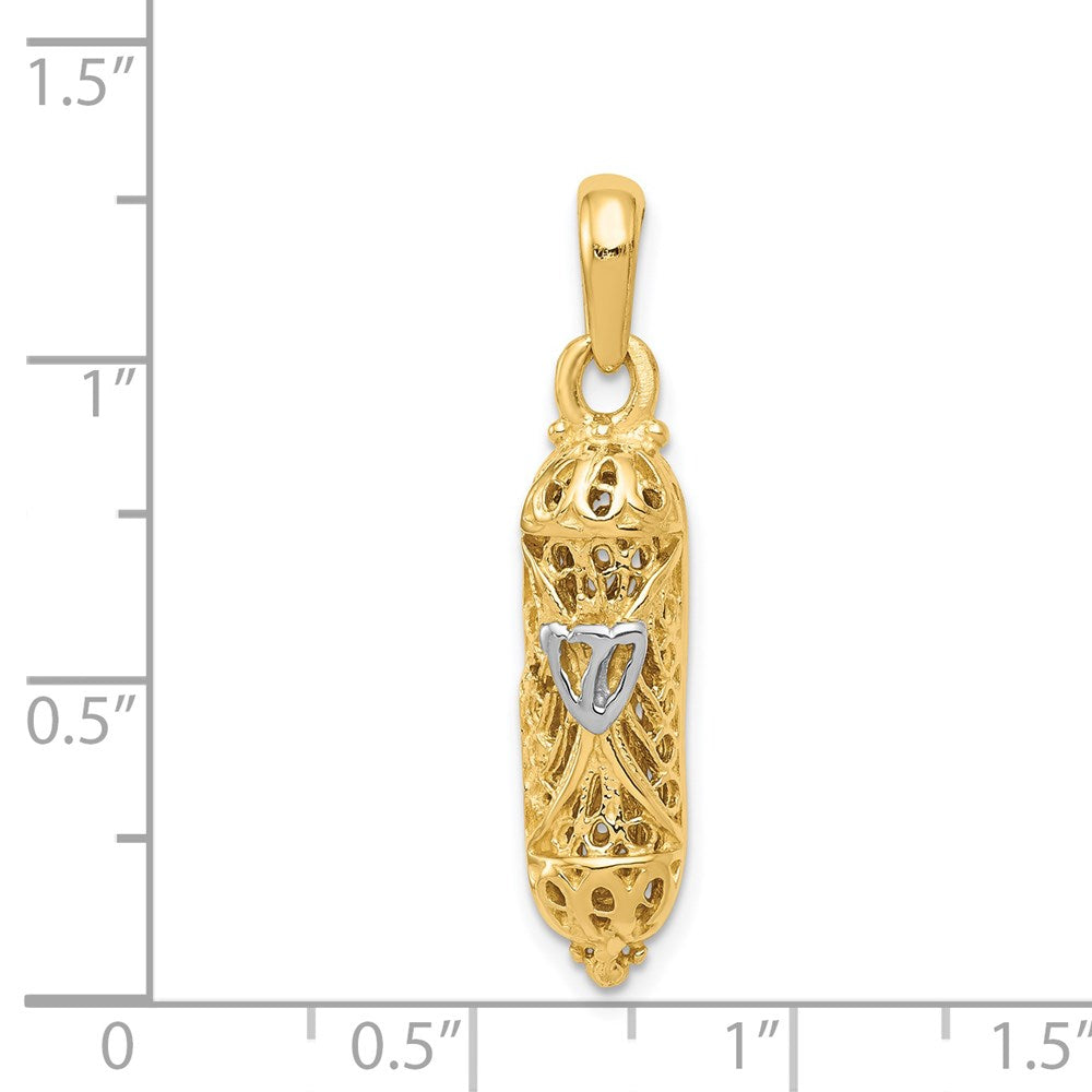 14K Gelb- und Rhodiumgold mit Weißrhodium Mesusa-Charm mit Schin