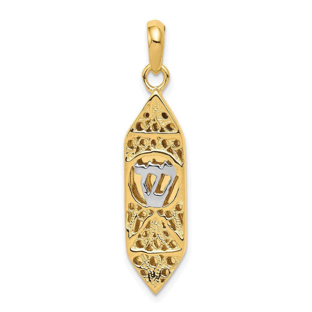 14K Gelb- und Rhodiumgold-Charm mit Weißrhodium-Mesusa mit Schin