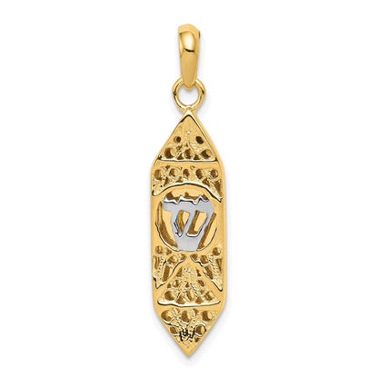 14K Gelb- und Rhodiumgold-Charm mit Weißrhodium-Mesusa mit Schin