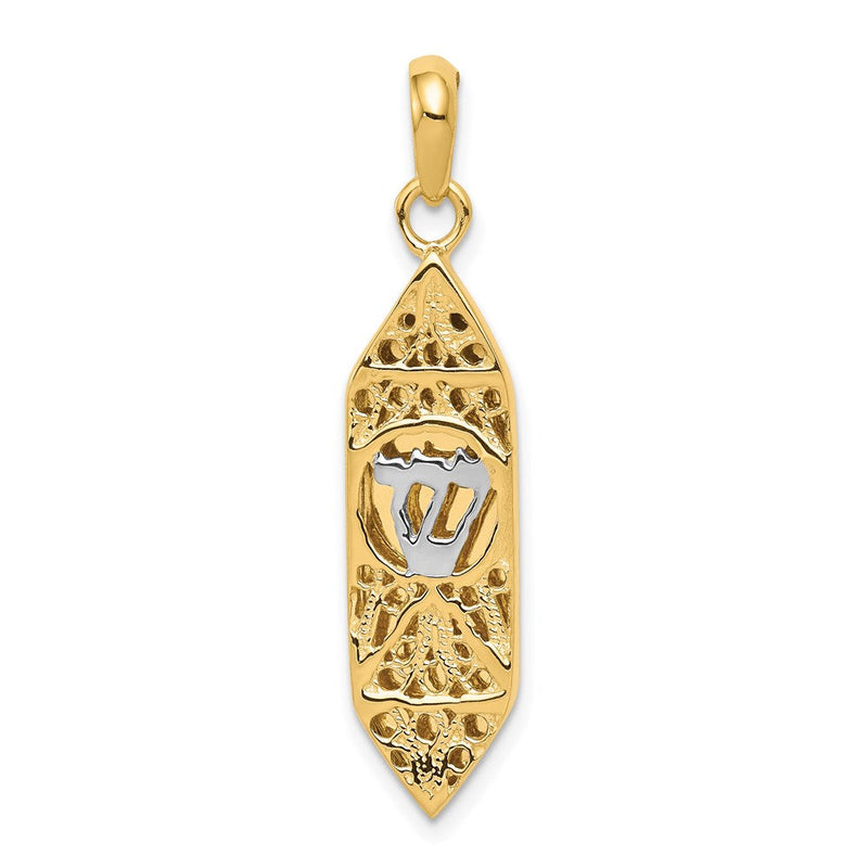 14K Gelb- und Rhodiumgold-Charm mit Weißrhodium-Mesusa mit Schin