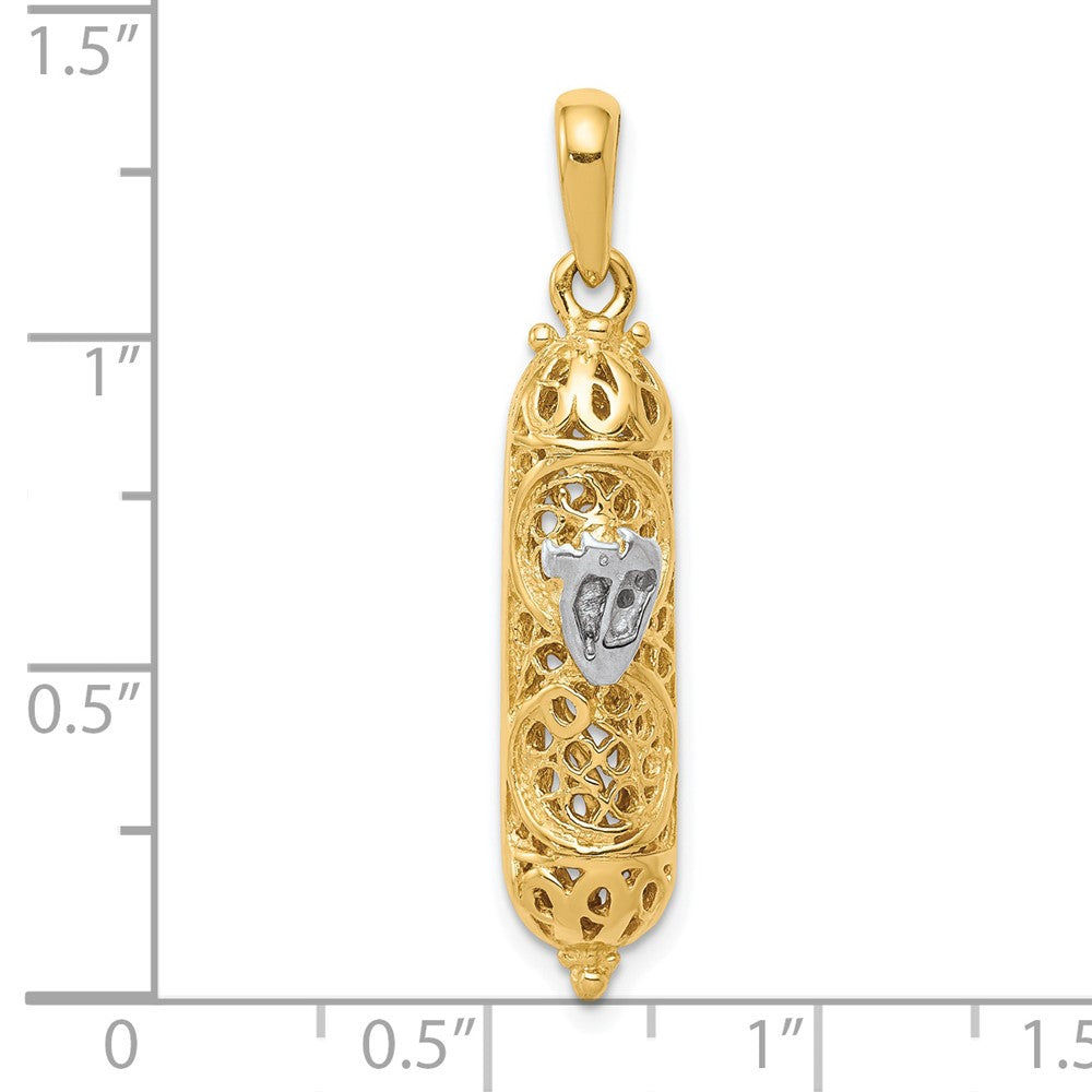 14K Gelb- & Rhodiumgold mit Weißrhodium 3D-Mesusa-Charm mit Schin