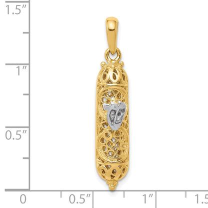 14K Gelb- & Rhodiumgold mit Weißrhodium 3D-Mesusa-Charm mit Schin