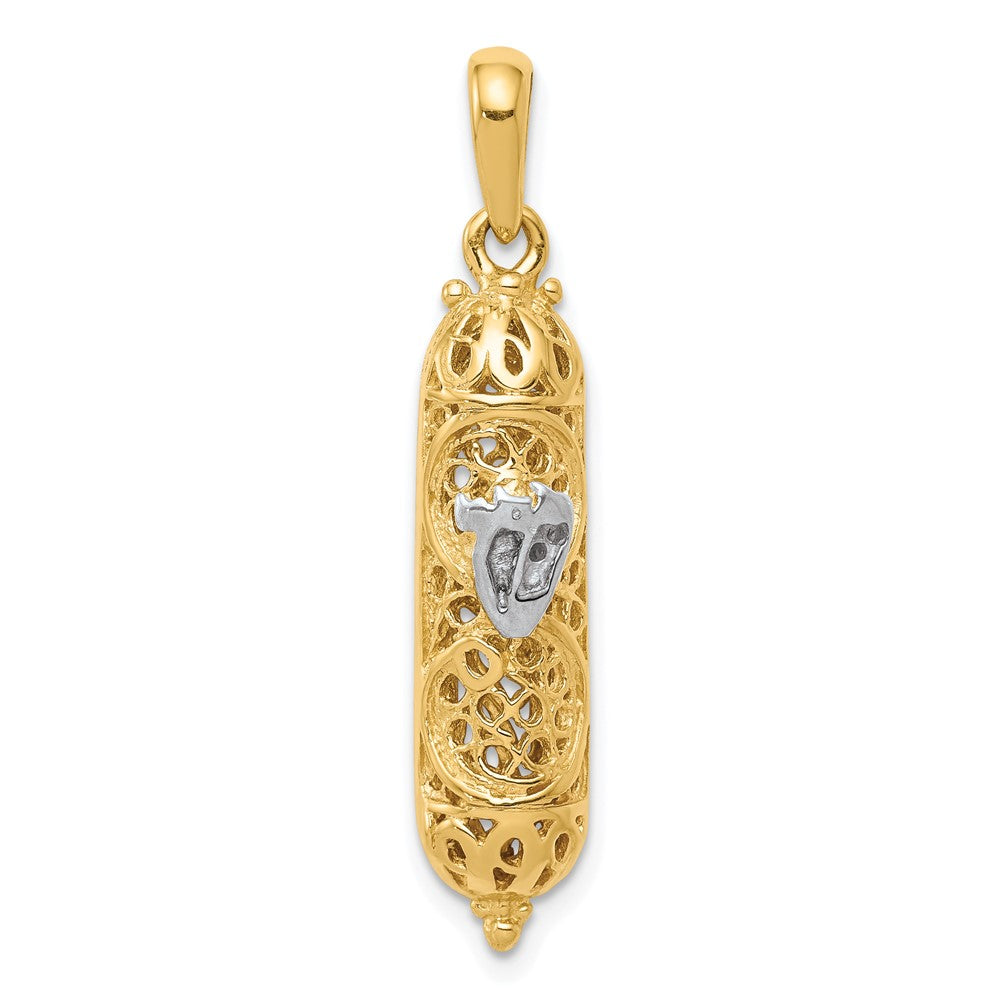 14K Gelb- & Rhodiumgold mit Weißrhodium 3D-Mesusa-Charm mit Schin