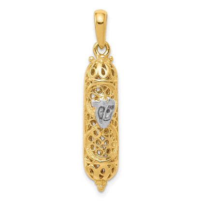 14K Gelb- & Rhodiumgold mit Weißrhodium 3D-Mesusa-Charm mit Schin