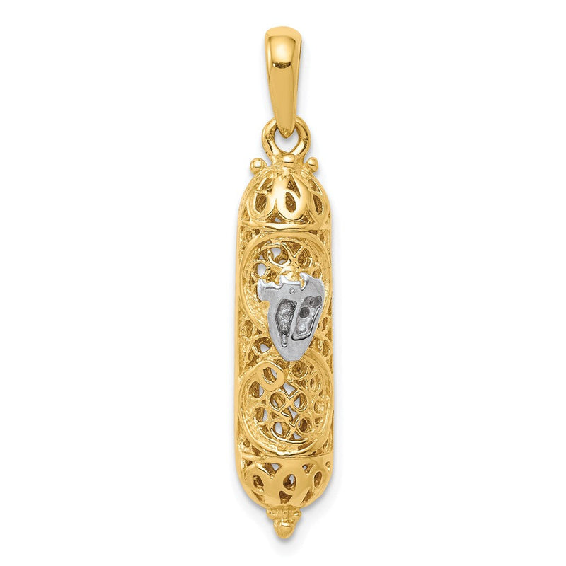 14K Gelb- & Rhodiumgold mit Weißrhodium 3D-Mesusa-Charm mit Schin