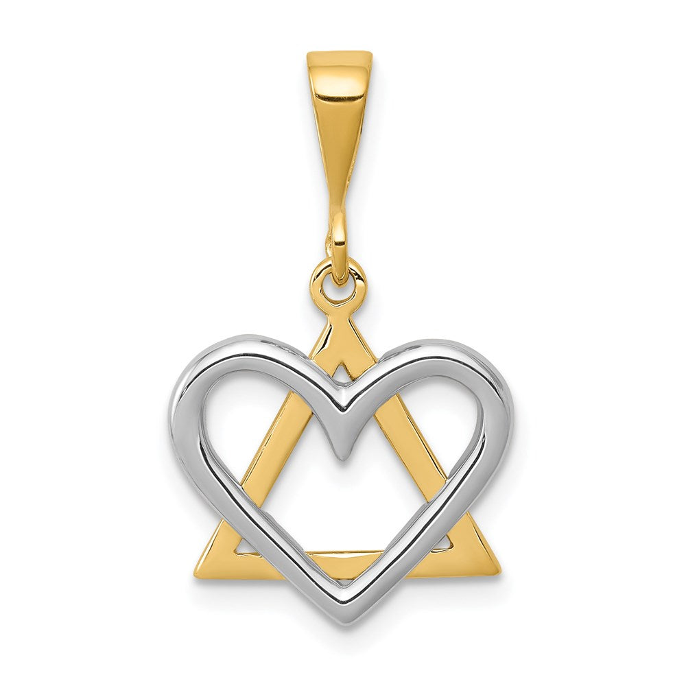 14K Bicolor-Gold Davidstern-Herzanhänger