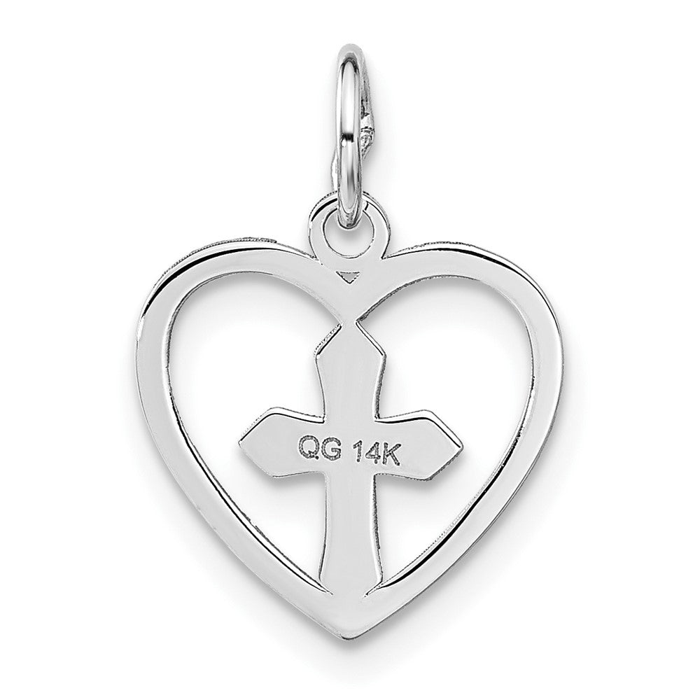 14K Weißgold Kreuz in Herz Charm