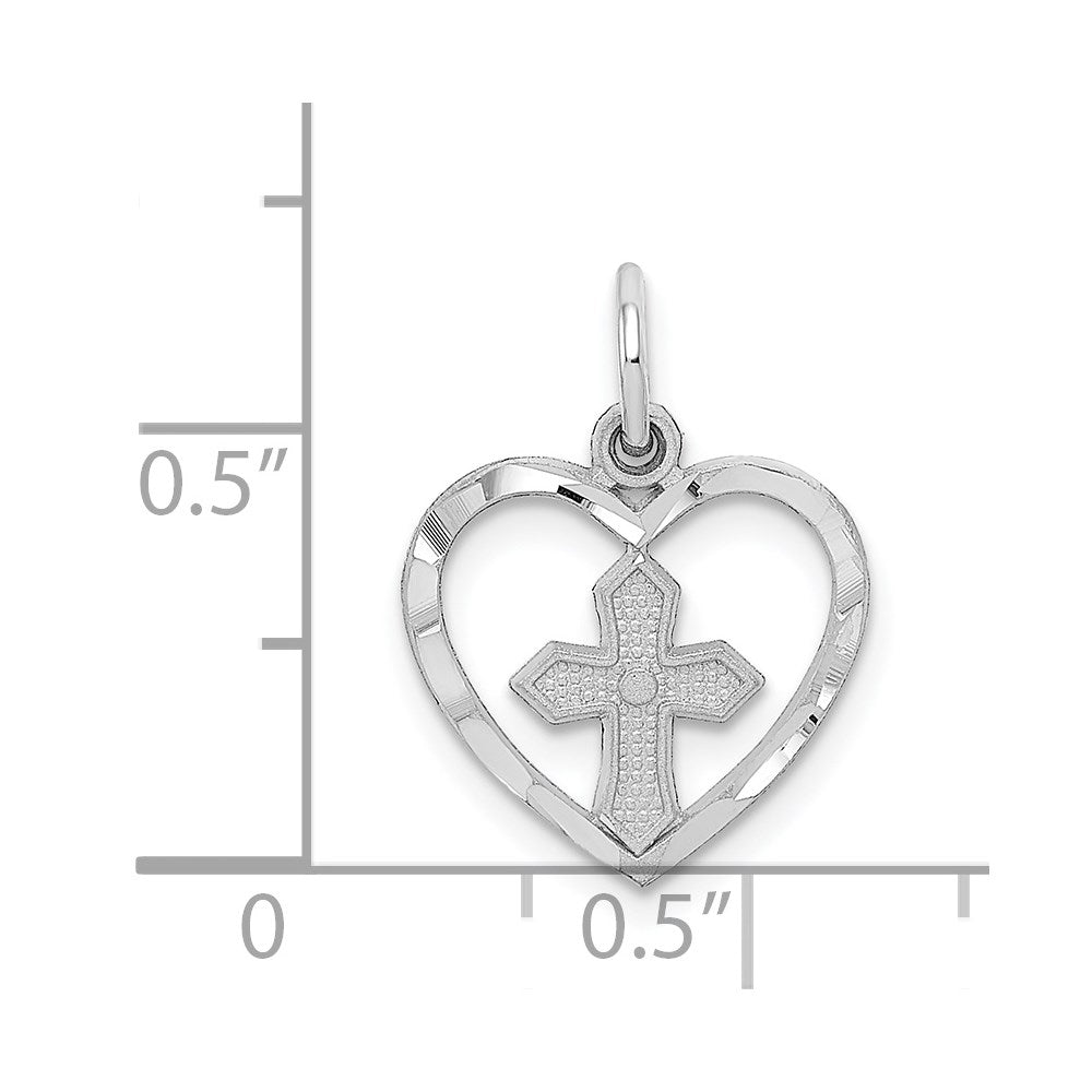 14K Weißgold Kreuz in Herz Charm