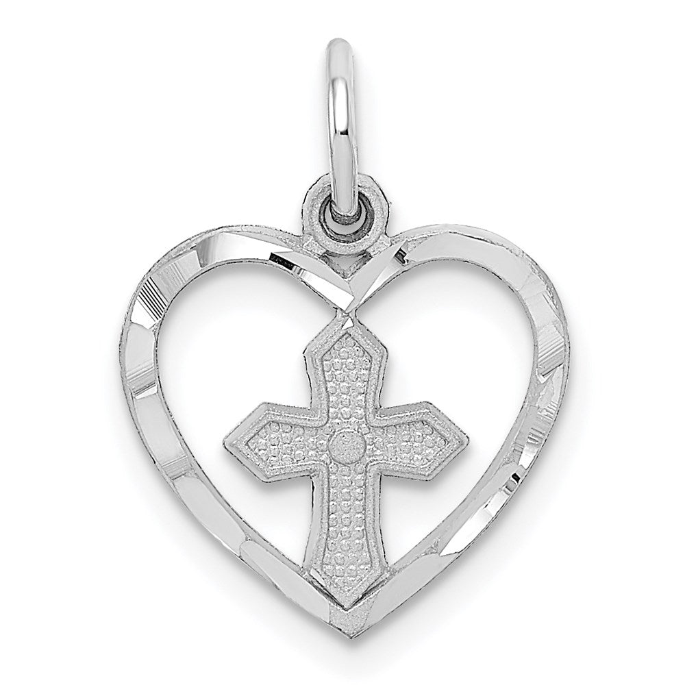 14K Weißgold Kreuz in Herz Charm