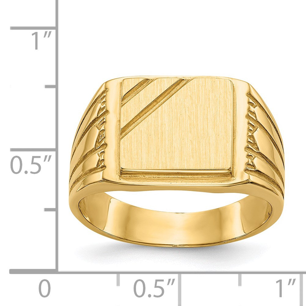 14K Gelbgold Herren-Siegelring mit offener Rückseite, 11,5x11,0 mm