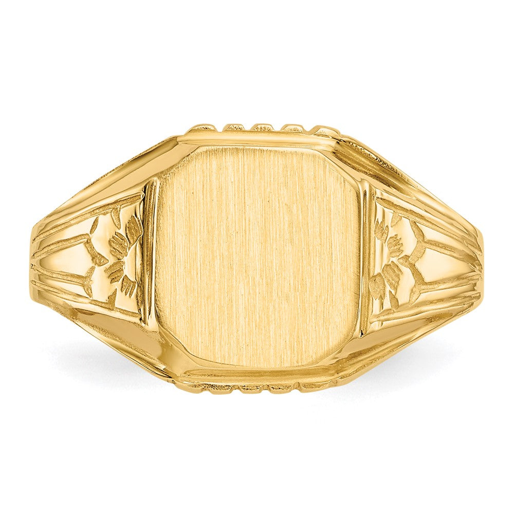 14K Gelbgold Siegelring mit floralem Motiv, offener Fassung, 9,0x9,0mm