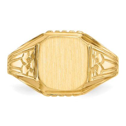 14K Gelbgold Siegelring mit floralem Motiv, offener Fassung, 9,0x9,0mm