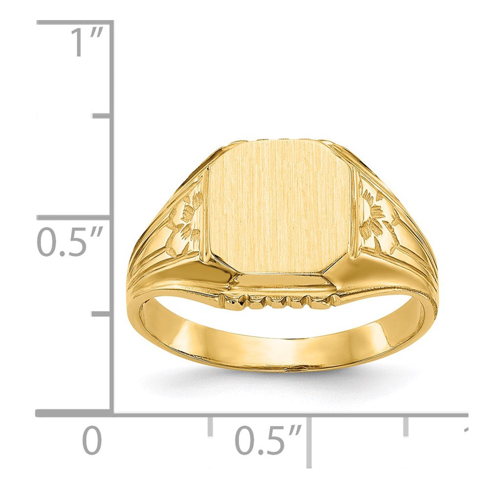 14K Gelbgold Siegelring mit floralem Motiv, offener Fassung, 9,0x9,0mm