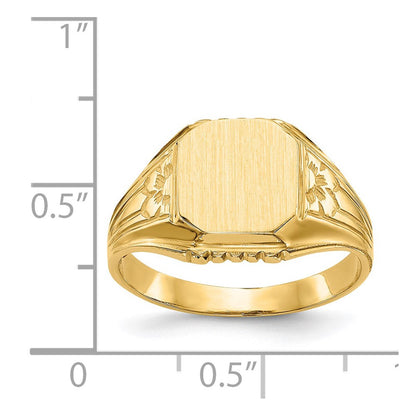 14K Gelbgold Siegelring mit floralem Motiv, offener Fassung, 9,0x9,0mm